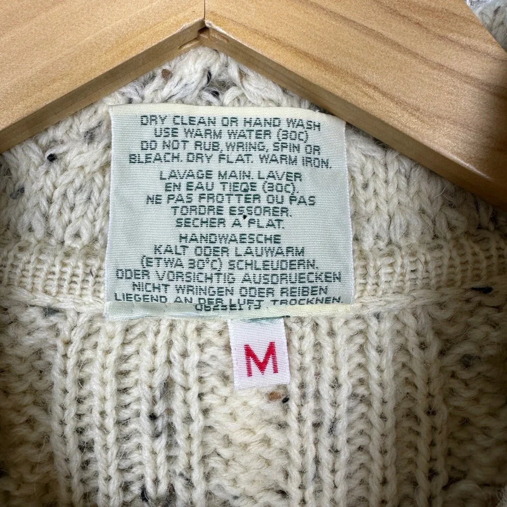 Carraig Donn Aran Sweater Cardigan Women Sz M Beige‎ Wool Cable Knit pocket